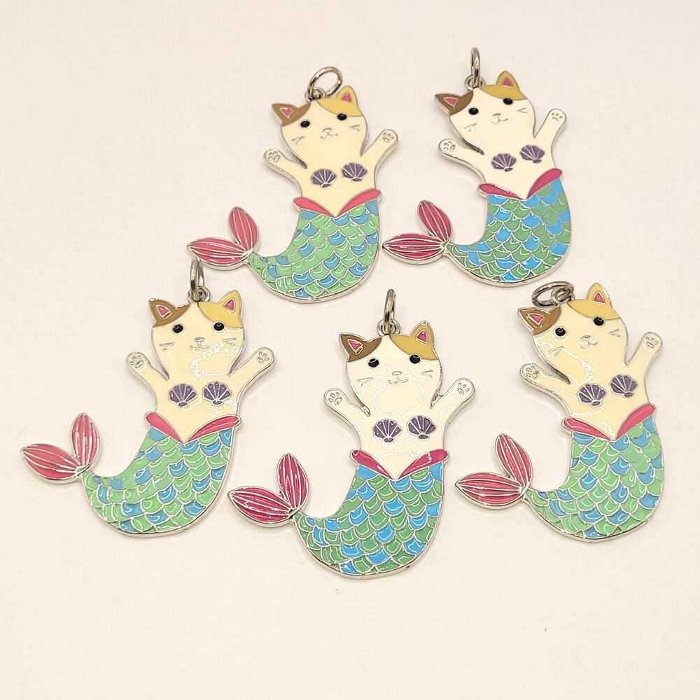 Lot 35 Cat Mermaid Keychain Necklace Charms Girls Party Favors Souvenir Gift New